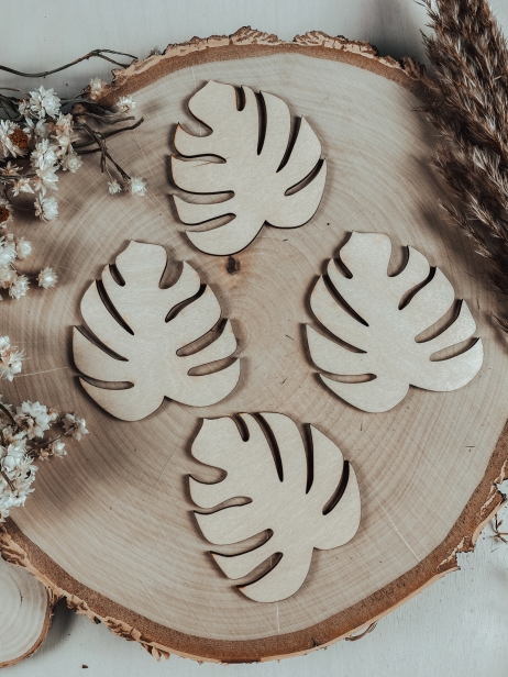 Drewniane podkładki pod kubki - Monstera - sosna