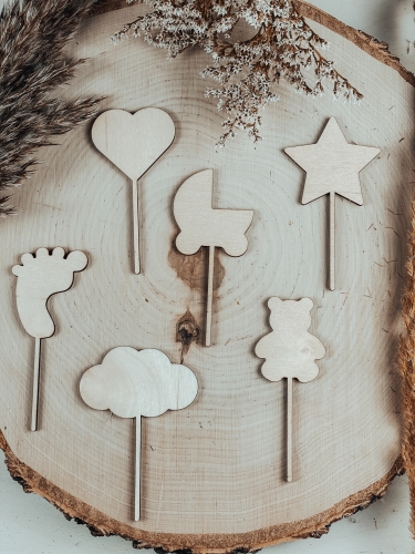 Drewniane Pikery baby shower