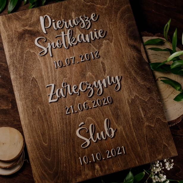 Drewniana tablica historia miłość kolor palisander