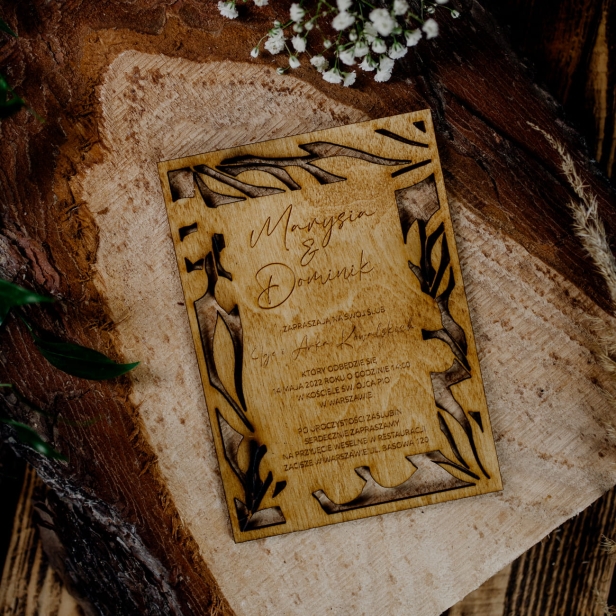 Drewniane zaproszenie na ślub wesele