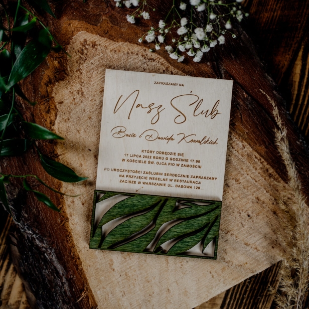 Drewniane zaproszenie na ślub wesele