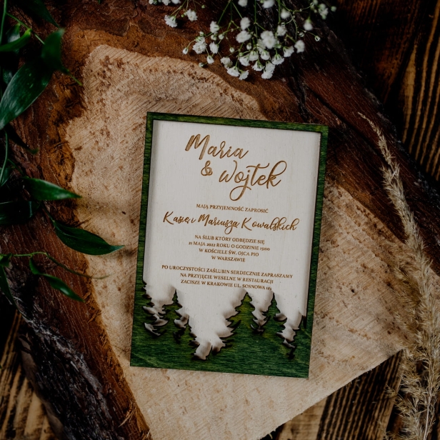 Drewniane zaproszenie na ślub wesele