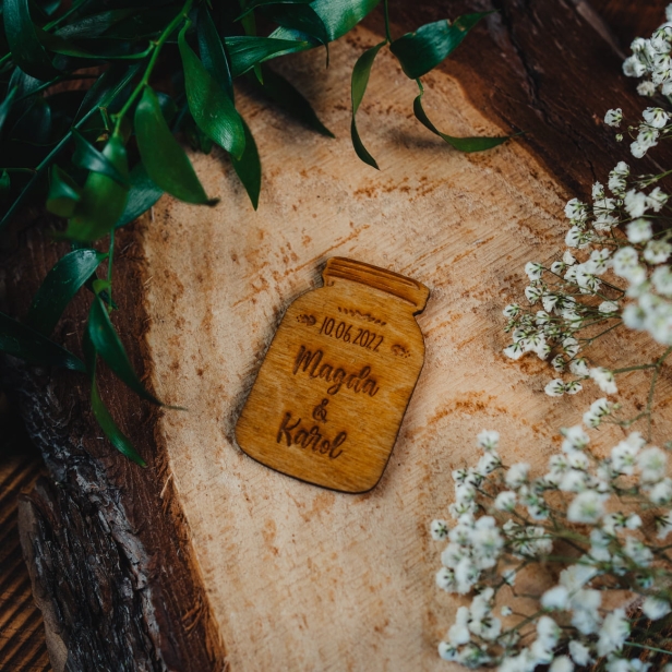 Drewniany magnes ślubny podziękowanie dla gości ślub boho rustykalny