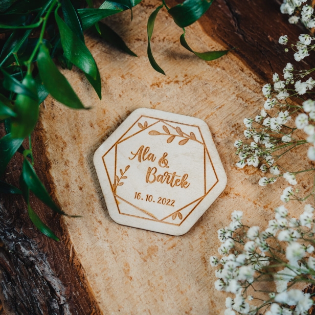 Drewniany magnes ślubny podziękowanie dla gości ślub boho rustykalny