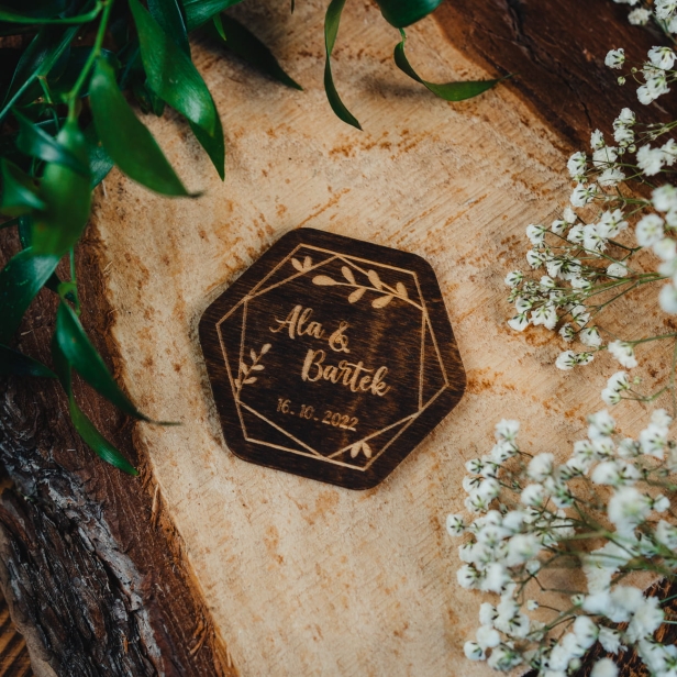 Drewniany magnes ślubny podziękowanie dla gości ślub boho rustykalny