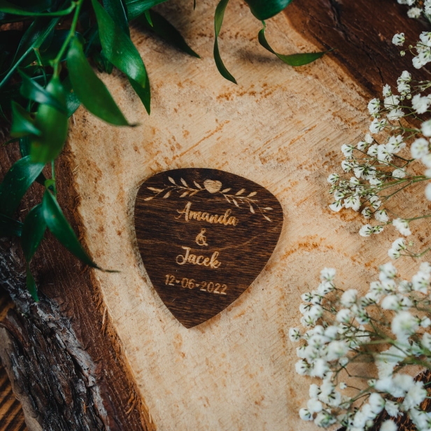 Drewniany magnes ślubny na ślub wesele boho rustykalny