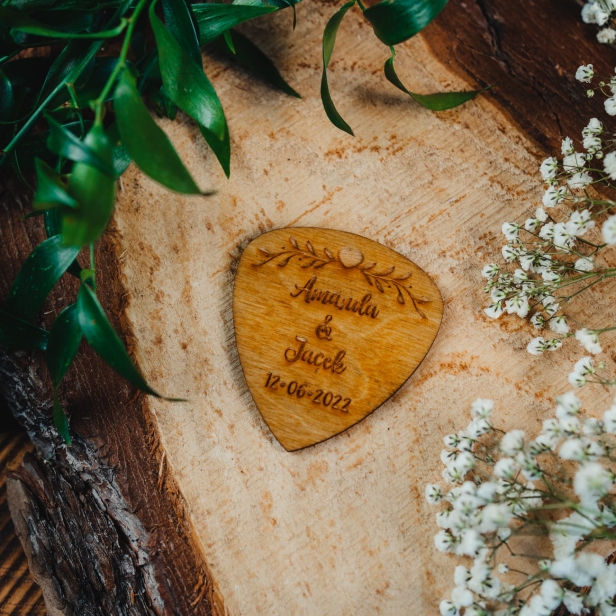 Drewniany magnes ślubny na ślub wesele boho rustykalny
