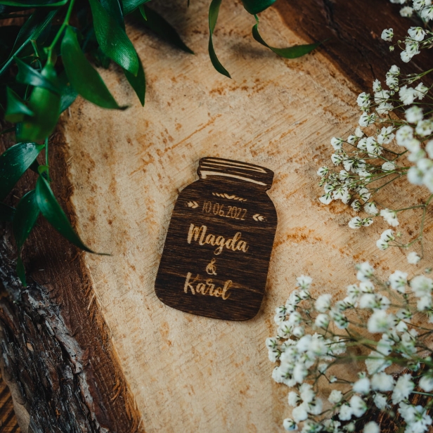 Drewniany magnes ślubny podziękowanie dla gości ślub boho rustykalny