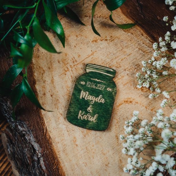 Drewniany magnes ślubny podziękowanie dla gości ślub boho rustykalny