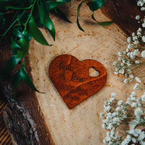 Drewniany magnes ślubny podziękowanie dla gości ślub boho rustykalny