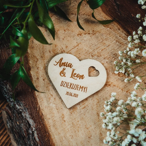 Drewniany magnes ślubny podziękowanie dla gości ślub boho rustykalny