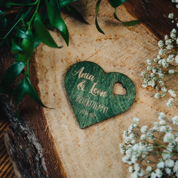 Drewniany magnes ślubny podziękowanie dla gości ślub boho rustykalny