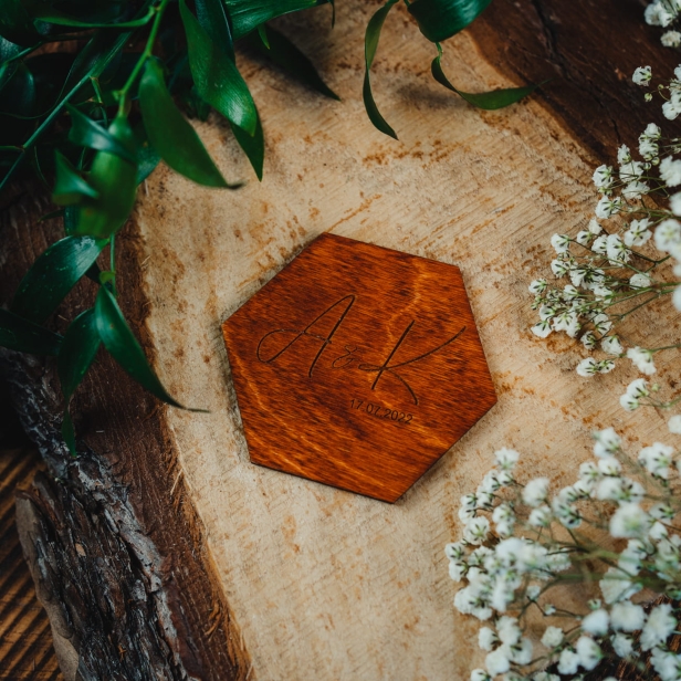 Drewniany magnes ślubny na ślub wesele boho rustykalny