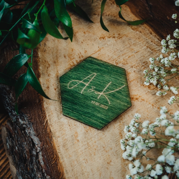 Drewniany magnes ślubny na ślub wesele boho rustykalny