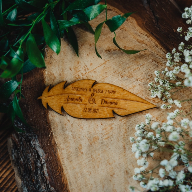 Drewniany magnes ślubny podziękowanie dla gości ślub boho rustykalny