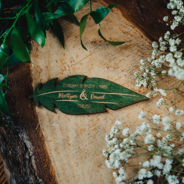 Drewniany magnes ślubny podziękowanie dla gości ślub boho rustykalny