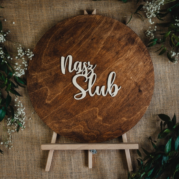 Drewniana rustykalna boho Księga Gości Koło kolor palisander na ślub wesele