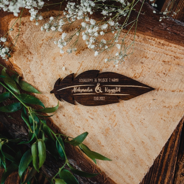 Drewniany magnes ślubny podziękowanie dla gości ślub boho rustykalny