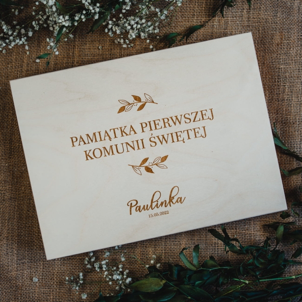Drewniane Pudełko na Pierwszą Komunię Świętą