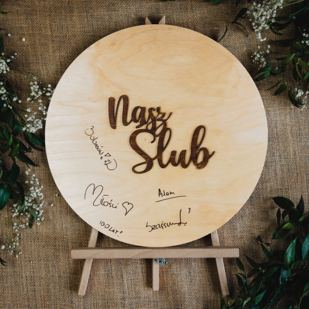 Drewniana rustykalna boho Księga Gości koło kolor sosna na ślub wesele