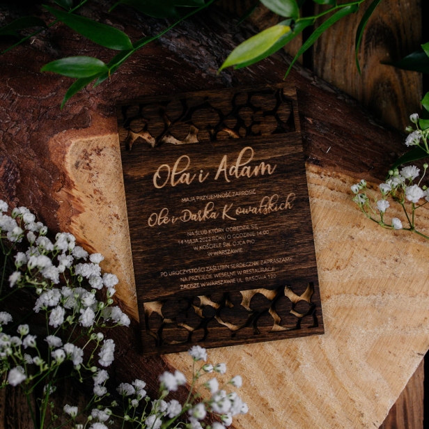 Drewniane zaproszenie na ślub wesele