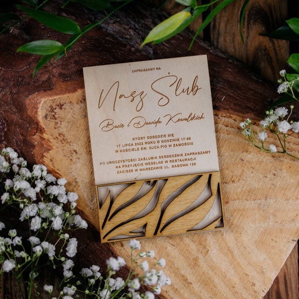 Drewniane zaproszenie na ślub wesele