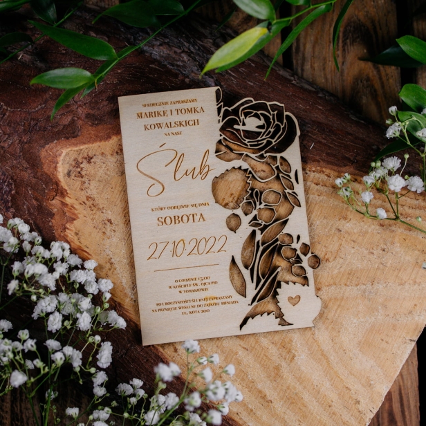 Drewniane zaproszenie na ślub wesele