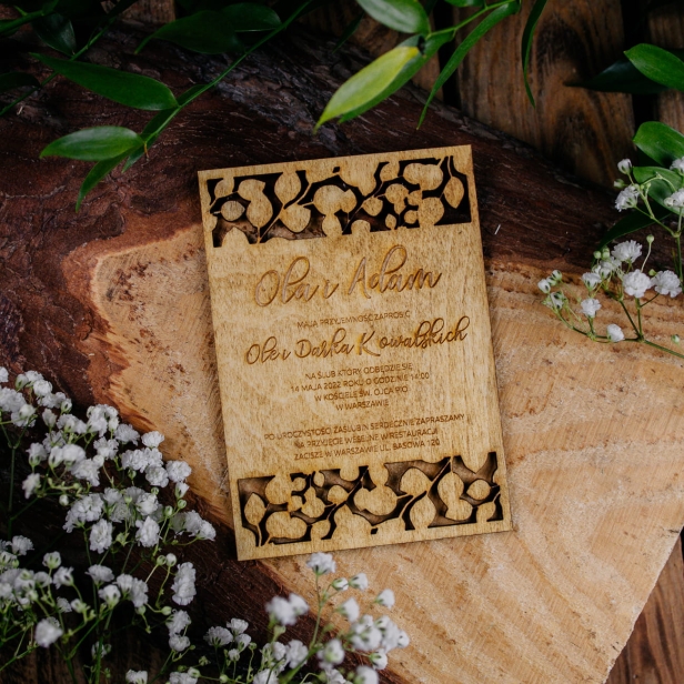 Drewniane zaproszenie na ślub wesele
