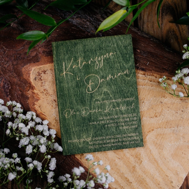 Drewniane zaproszenie na ślub wesele