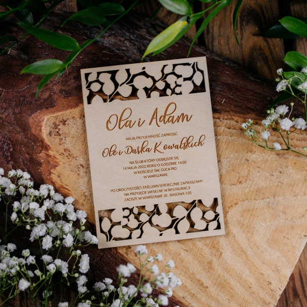 Drewniane zaproszenie na ślub wesele