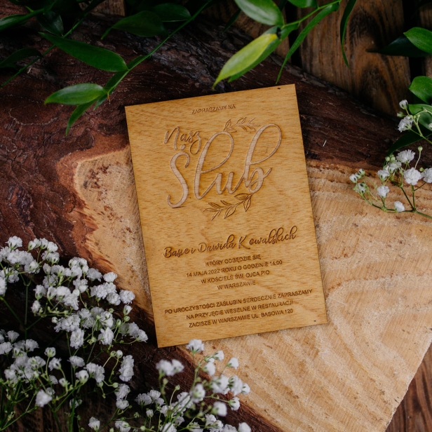 Drewniane zaproszenie na ślub wesele