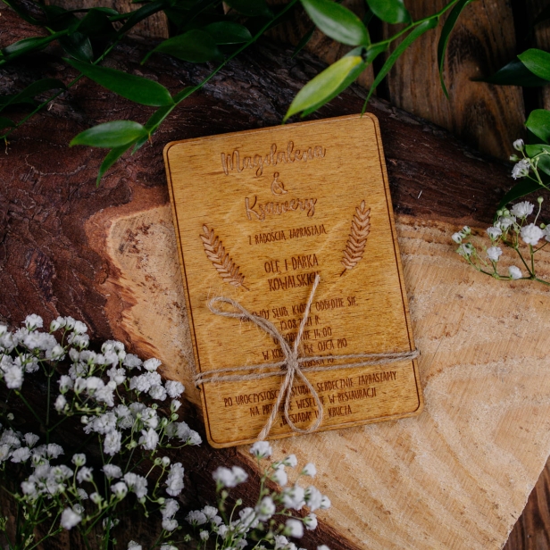 Drewniane zaproszenie na ślub wesele