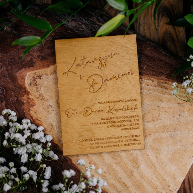 Drewniane zaproszenie na ślub wesele