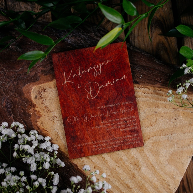 Drewniane zaproszenie na ślub wesele
