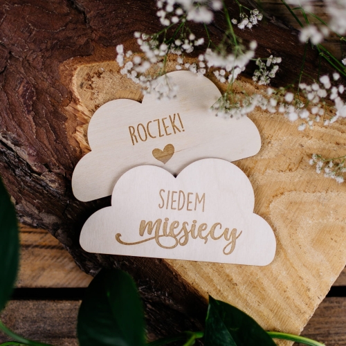 Drewniane Tabliczki na pierwsze 12 miesięcy - chmurka