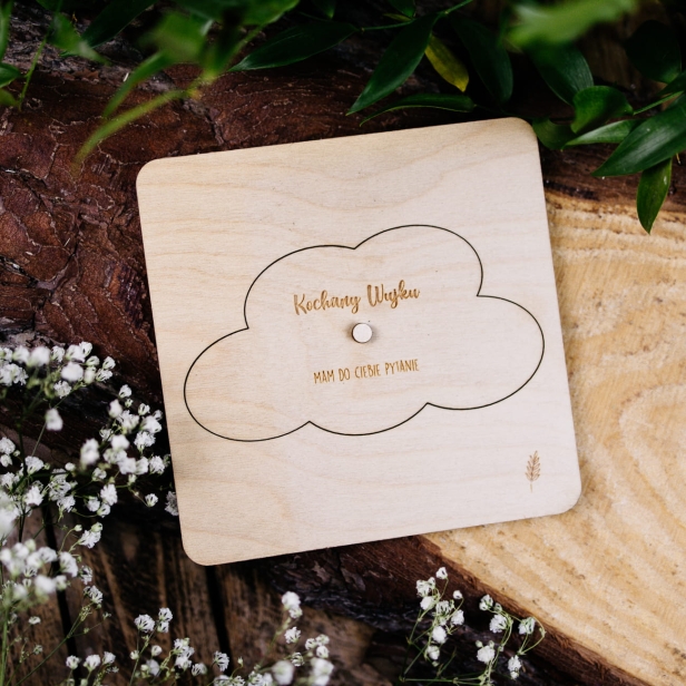 Drewniane Zaproszenie dla Rodziców Chrzestnych - Chmurka