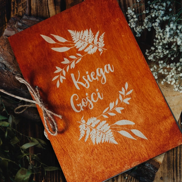 Drewniana rustykalna Księga Gości kolor tik na Ślub Wesele do wpisów
