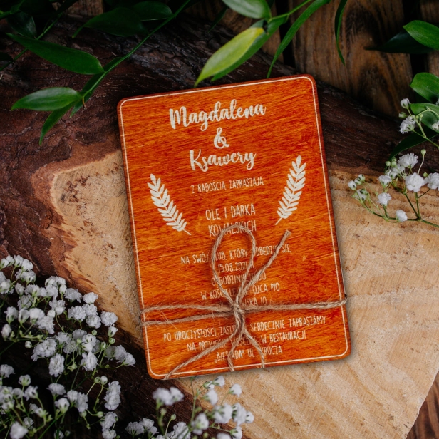 Drewniane zaproszenie na ślub wesele