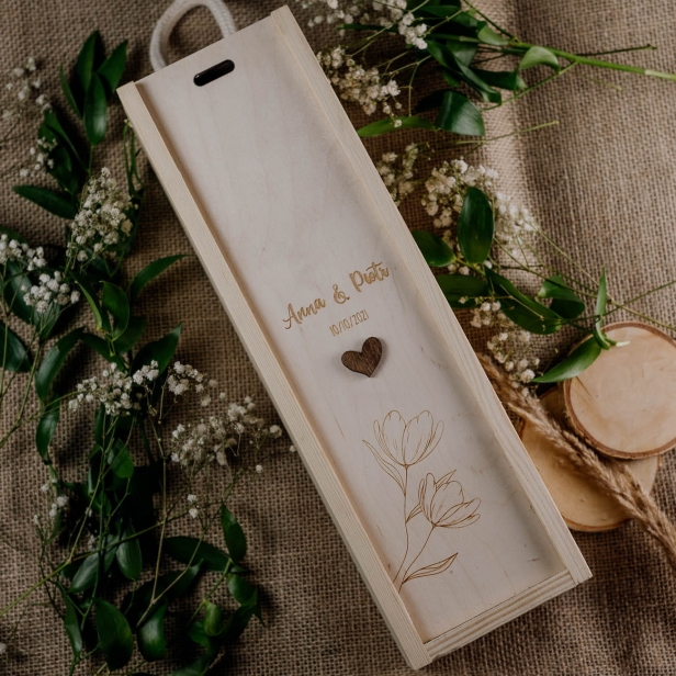 Drewniana skrzynka pudełko na wino w kolorze sosna